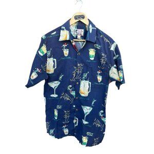 Vintage Men's Bluewater Wear Button Up Tropical Drink Hawaiian Shirt  Blue M